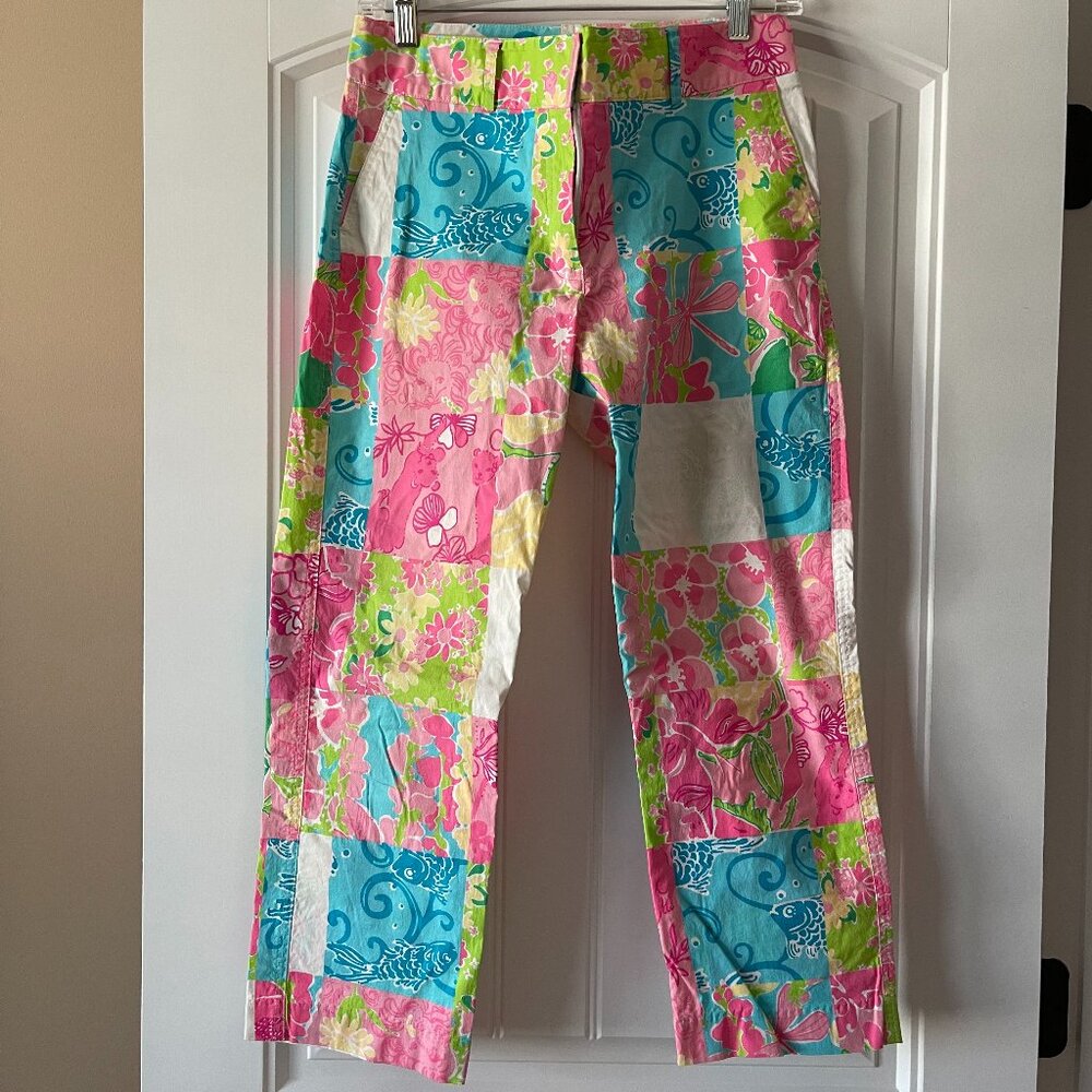Vintage Lilly Pulitzer Patchwork Floral Stretch Crop Trouser Pants